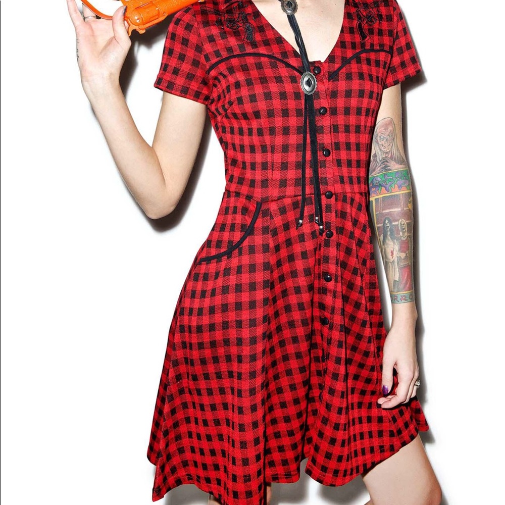 SOURPUSS CLOTHING PINUP CHECK DRESS RED BLACK